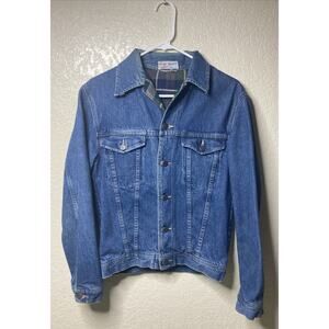 VTG Serge Azar Denim Trucker Jacket Mens 36” Chest Flannel Lined Blue